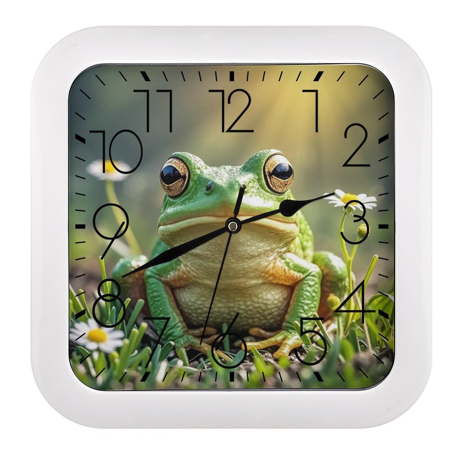 FekiLoot Cute Frog Wall Clock Battery Operated Square Decorative Wall Clocks Silent Non Ticking Analog Clock Modern Retro Vintage Wall Clocks for Kitchen Living Room Office 10.2 Inch