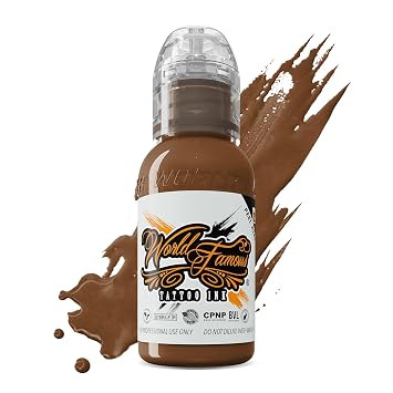 World Famous Brown Tattoo Ink, Vegan and Professional Ink, Made in USA, Sahara, 1 oz