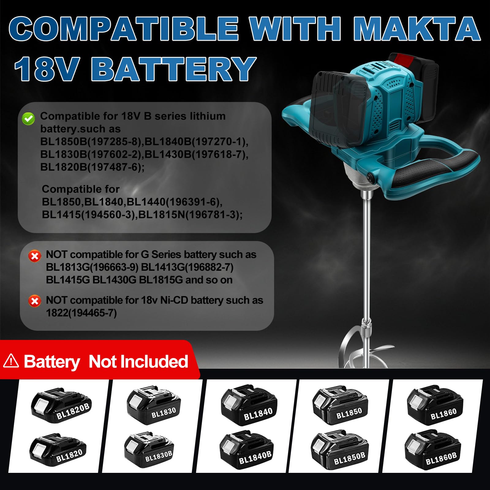 Akku Farbmörtelrührer Kompatibel mit Makita 18V Batterie, Brushless Rührwerk Zementmischer 6-Gang-Getriebe, Industriemischer für Farbe,Gips,Zement,Mörtel (Ohne Akku)