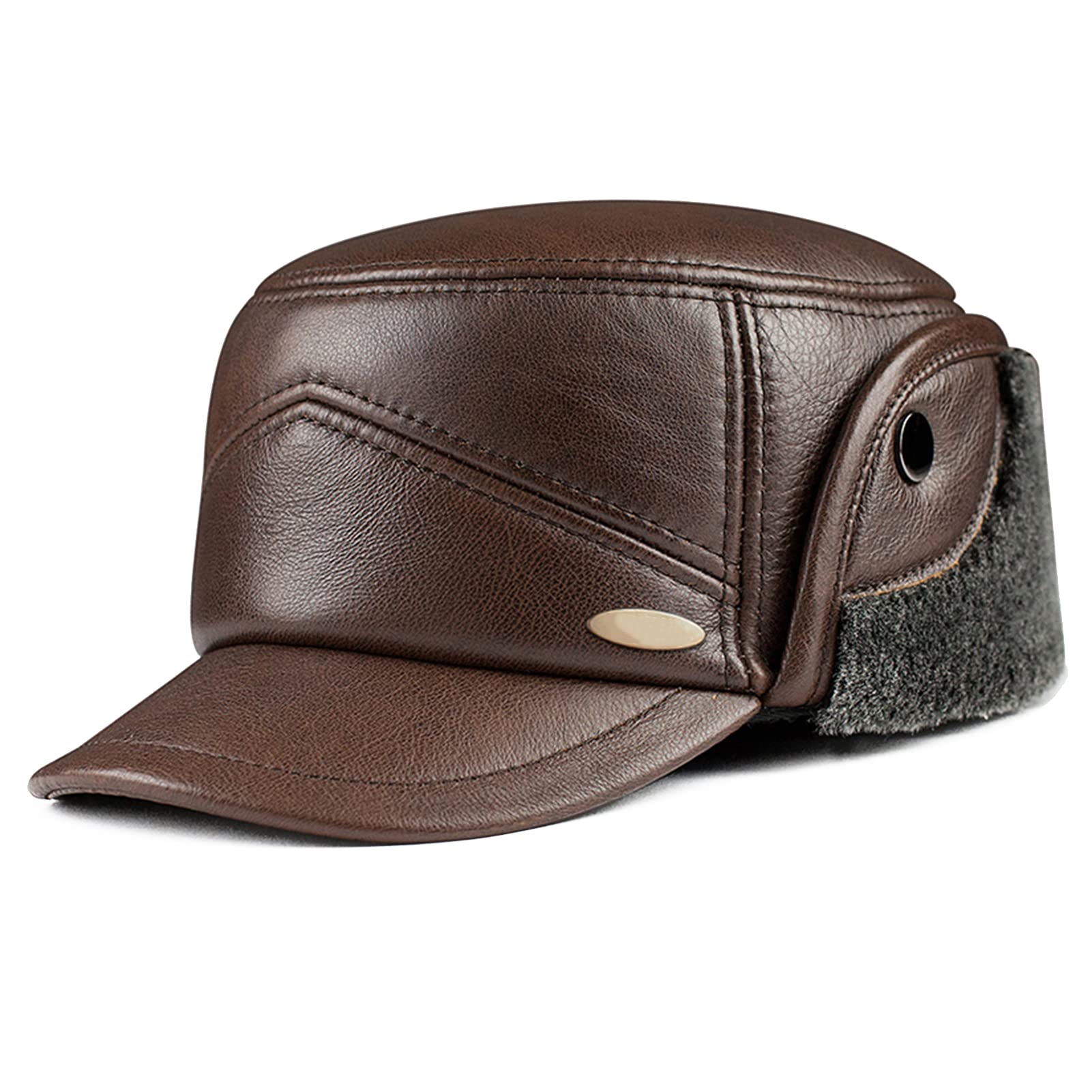 Bonnet à cache-oreilles russes d'hiver en cuir marron taille XXL