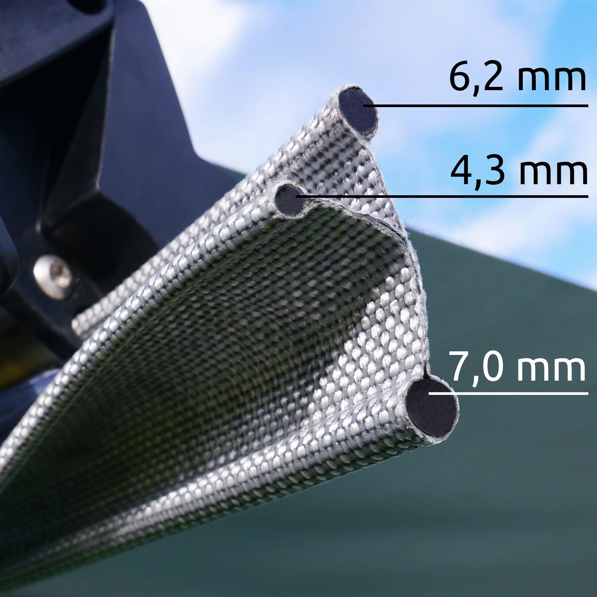 your GEAR Capri Sun Blocker Paroi avant et parois latérales perméable au vent pour auvent, protection visuelle et protection solaire, 3 passepoils, diamètre 4,3, 6,2 et 7 mm, largeurs de 240 à 480 cm