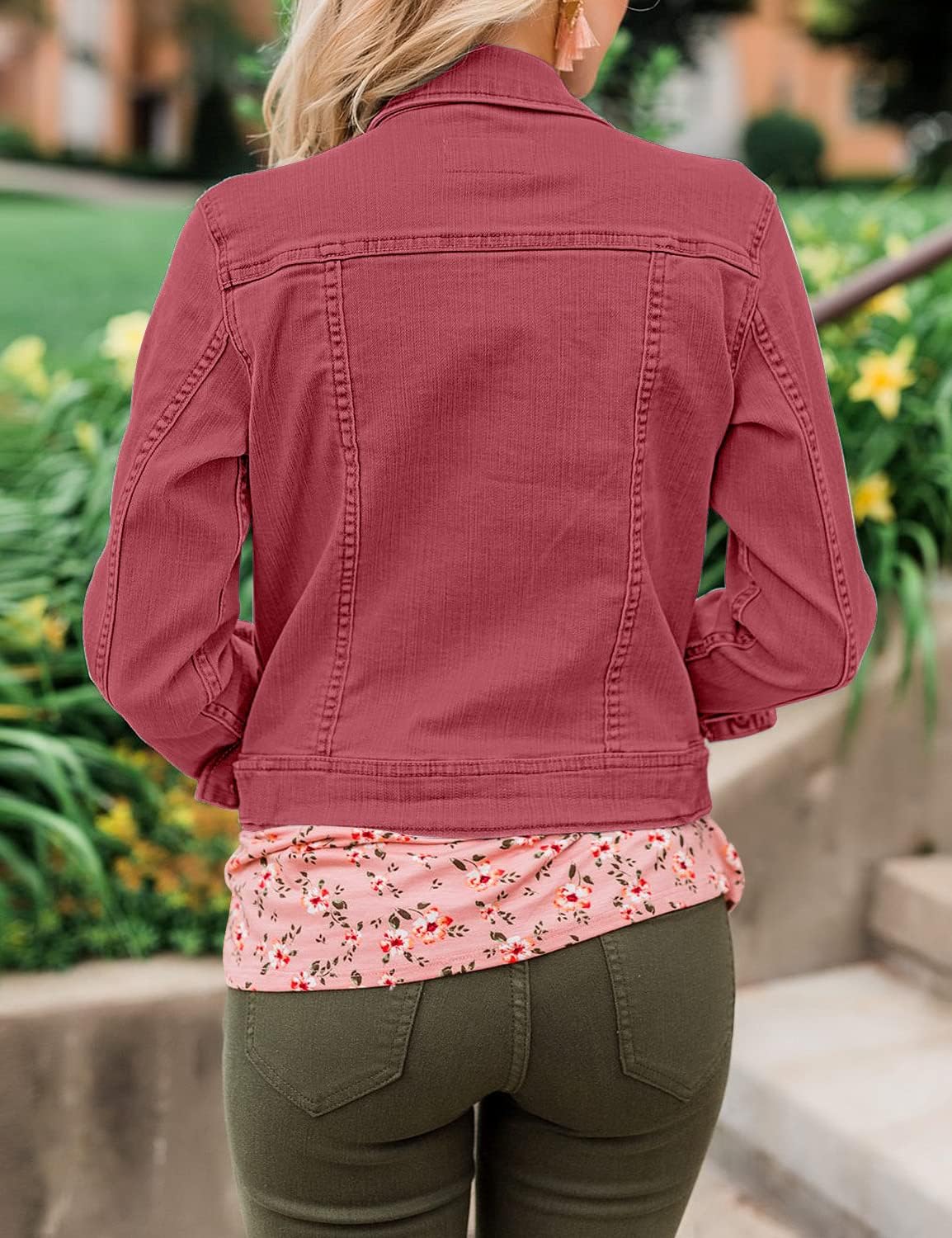 LookbookStore Women's Basic Long Sleeves Button Down Fitted Denim Jean Jackets - Image 2