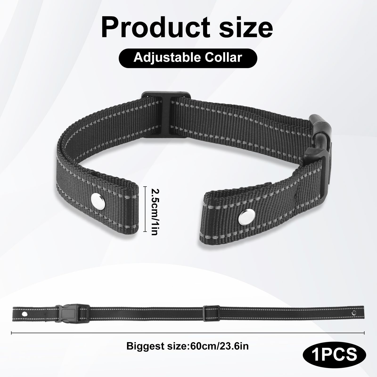Reflective Dog Collar Replacement Strap, Heavy Duty E Collar for Dog GPS & Bark Receiver Training, Adjustable Nylon Collar for Small Medium Large Dogs (0.98in Wide)
