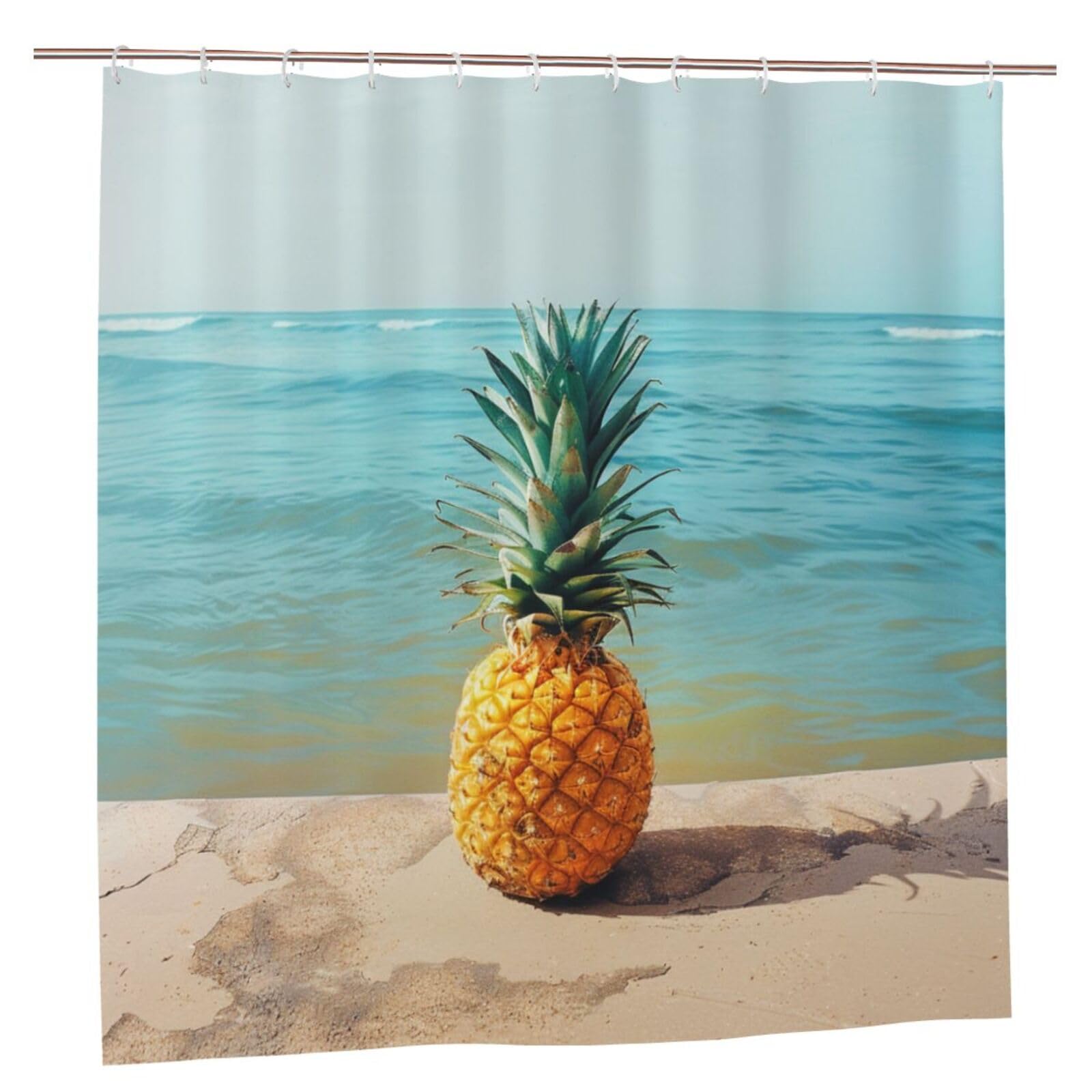 BWWHCCTI Pineapple by The Sea Printed Shower Curtain With 12 Plastic Hooks Opaque Quick Drying Waterproof Shower Curtains Sets For Bathroom 183x183 CM