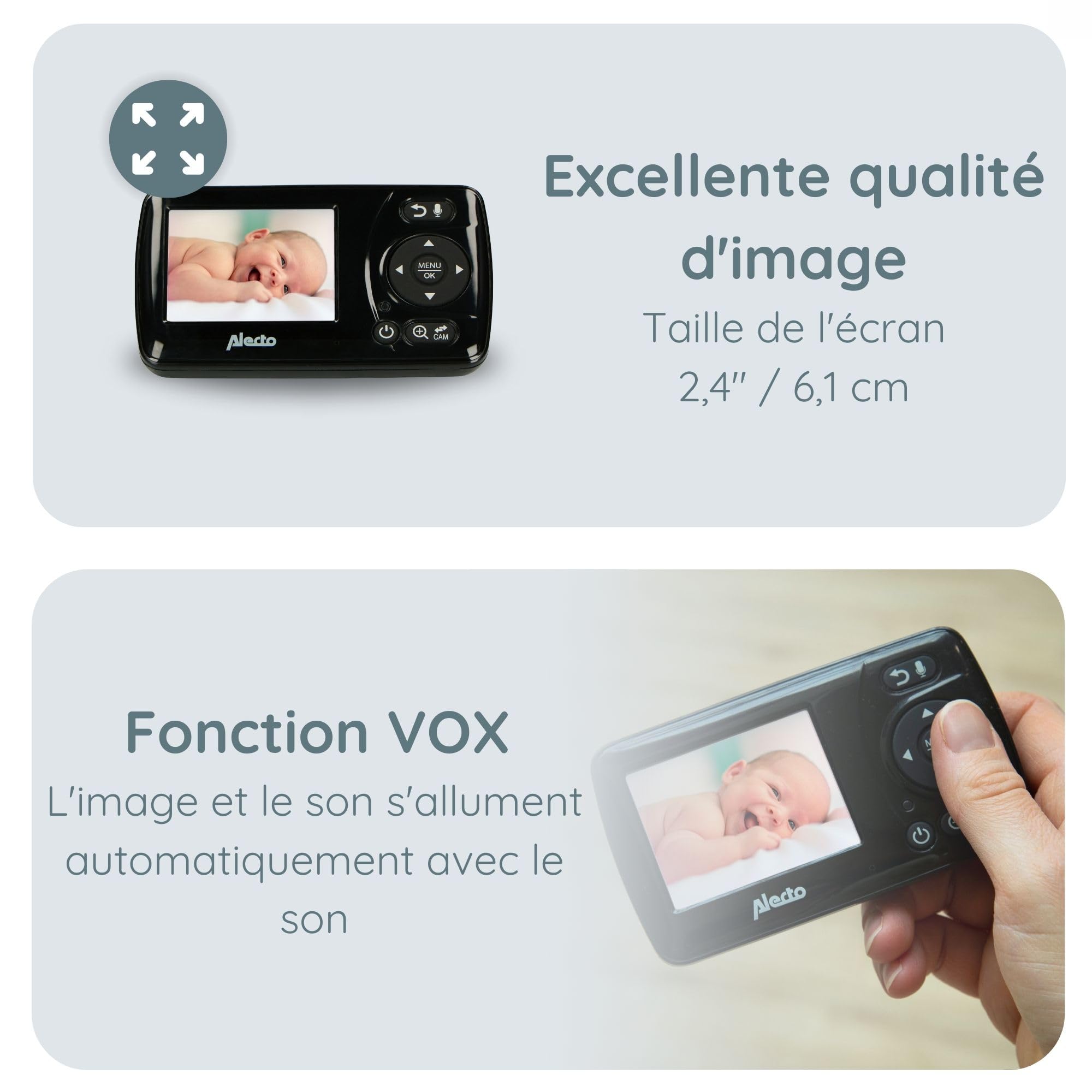 Alecto DVM71BK - Babyphone avec caméra avec écran Couleur 2,4" - Babyphone - Caméra de Surveillance numérique avec portée de 300 m - Noir