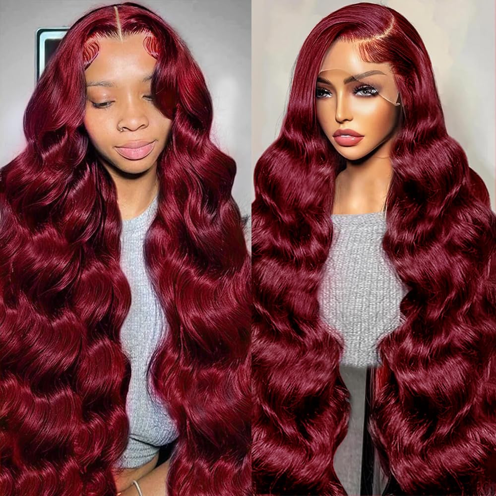 30 Inch 99j Burgundy Lace Front Wigs Human Hair 12A 200 Density HD Burgundy Wig Human Hair Body Wave 99J Human Hair Wig 13x4 Frontal Wig Colored Wine Red Glueless Wigs Pre Plucked