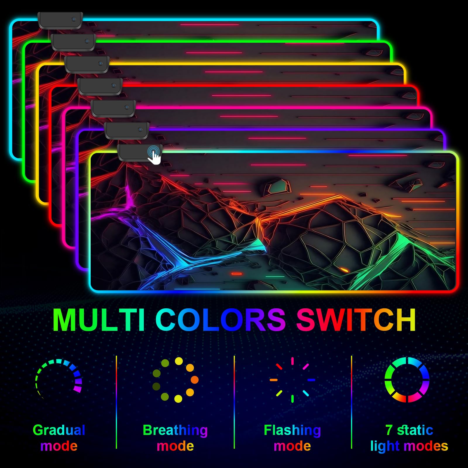 Tappetino per mouse RGB da gioco, grande tappetino da scrivania con luce LED, 13 modalità di illuminazione, controllo touch, morbido, esteso, con base in gomma antiscivolo, per scrivania per ufficio e