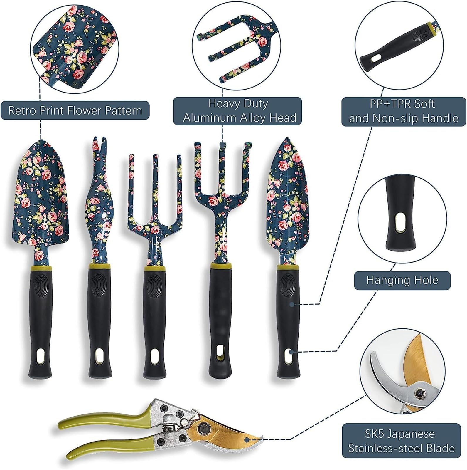 Gartengeräte-Set Damen - 25 Stück Robuste Gartengeräte Langlebige Gartenwerkzeugtasche, Gartengeschenke für Frauen