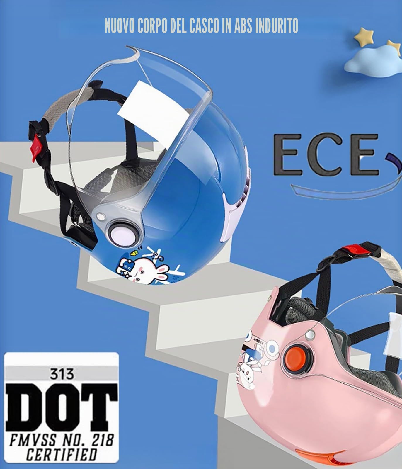 Casco Da Moto Demi Jet Per Bambini, Casco Da Moto Per Bambini, Casco Da Scooter Omologato ECE Con Visiera Parasole, Alla Moda Per Ragazzi E Ragazze Dai 4 Ai 14 Anni F,47-55CM