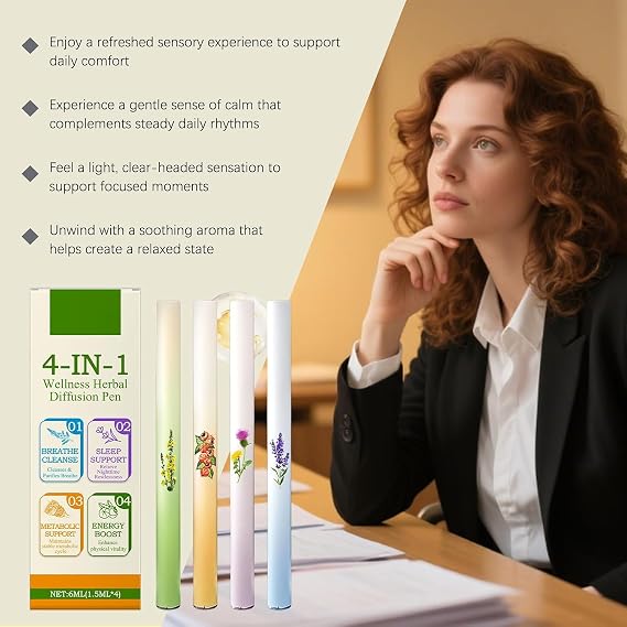 Herbal Blend Diffuser Set,Upgraded Dual-Action Herbal Purifier Pens for Sleep Support, Aromatherapy Inhaler Stick, Portable Vaporless Fum Inhaler for Breathing Aid