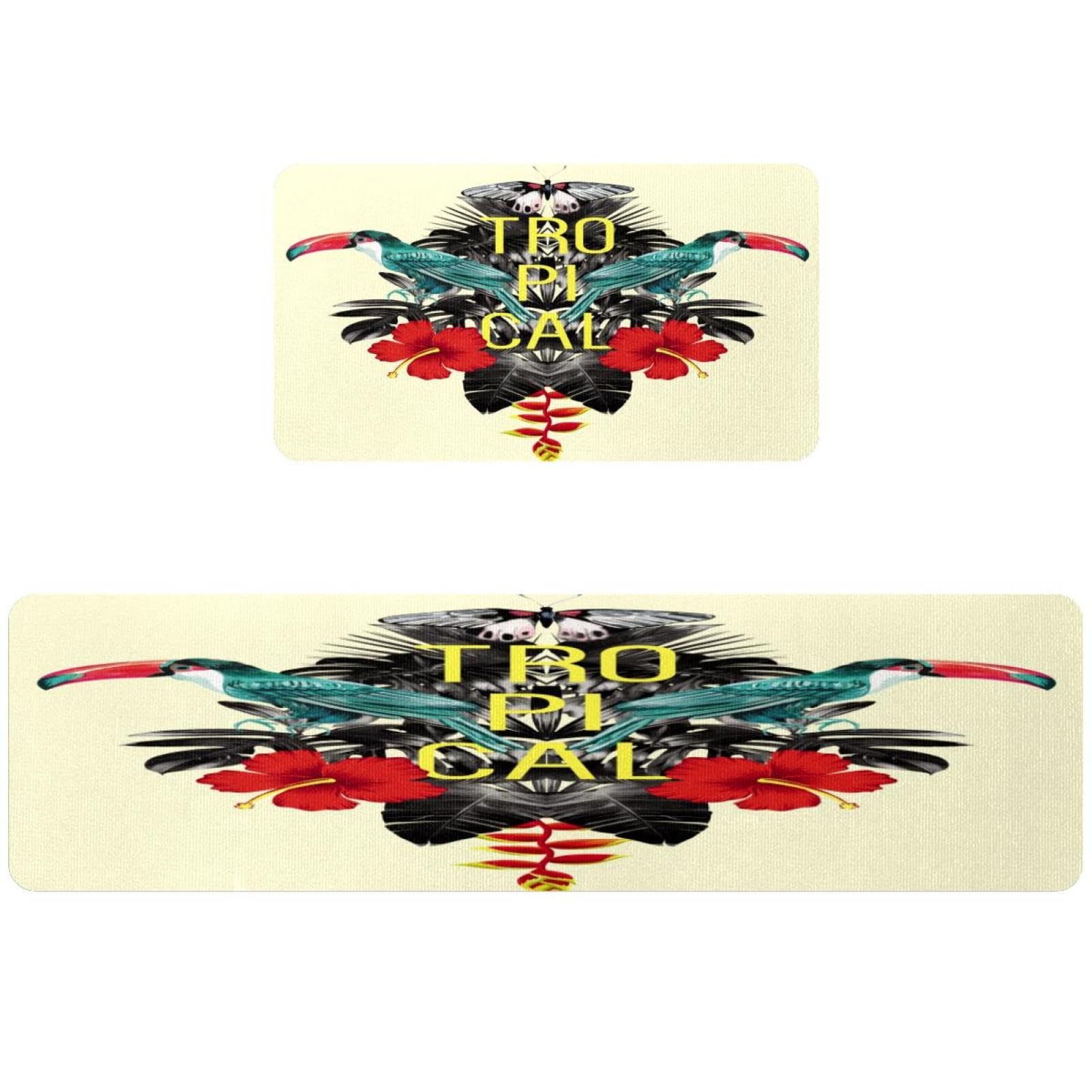 Tapetes de cocina de loros tropicales antideslizante suelo seco alfombra lavable