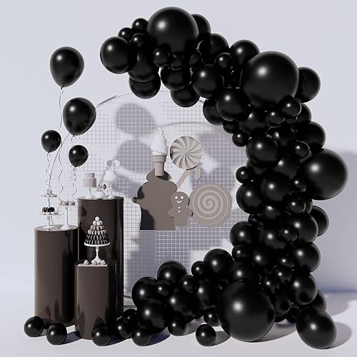 Kit de arco de guirnalda de globos negros, paquete de 100 globos negros de diferentes tamaños, globos negros de 18, 12, 5 pulgadas, globos negros