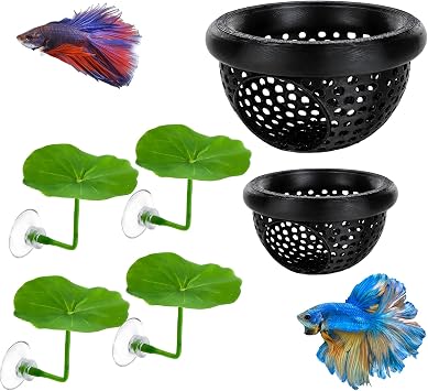 JBLJDWD 6PCS Betta Fish Accessories Set, Betta Hammock Leaf and Rings, Betta Fish Hammock for Surface Rest, Floating Decor for Tank