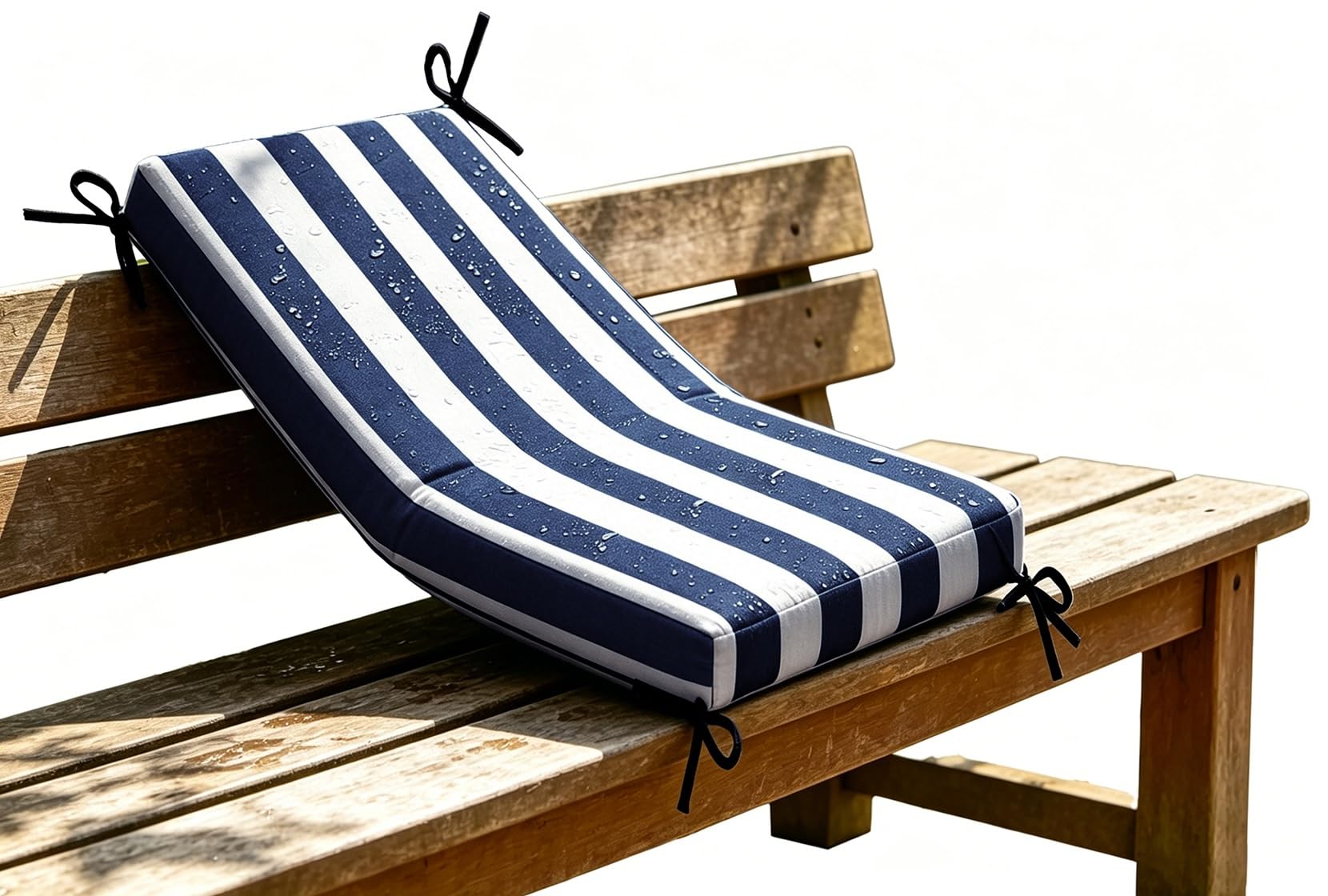 ILiemao 80% Waterproof Outdoor Bench Cushions with Foam Filling Striped, Replacement Cushion for Patio Garden Chairs, Seat Cushion with Non-Slip Ties, 2" 5cm Thick(Dark Blue White,180x45 cm 71x18 in)