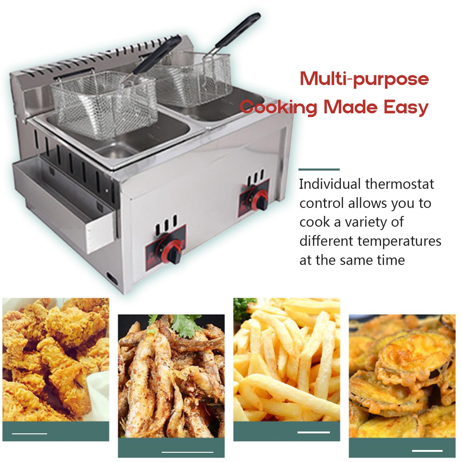 Freidora de Gas Profesional, freidora Profesional | freidora de 10Lx2 con Doble Tapa, para Restaurante Familiar y Comercial de Patatas Fritas