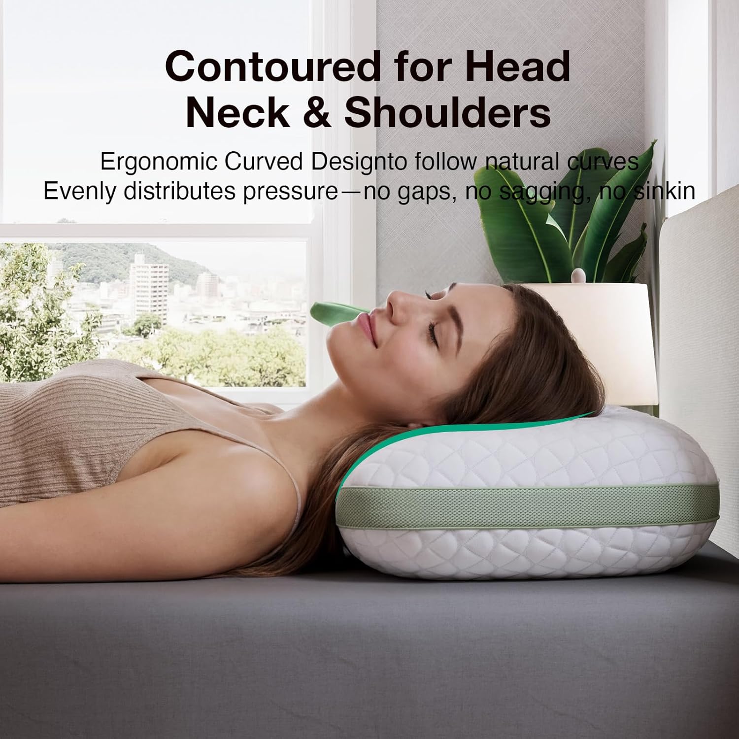 Novilla Tencel Side Sleeper Pillow for Neck and Shoulder Pain, Curved Crescent Design with Adjustable Shredded Memory Foam, Silk-Like Soft Cover for Face & Hair Care, Queen