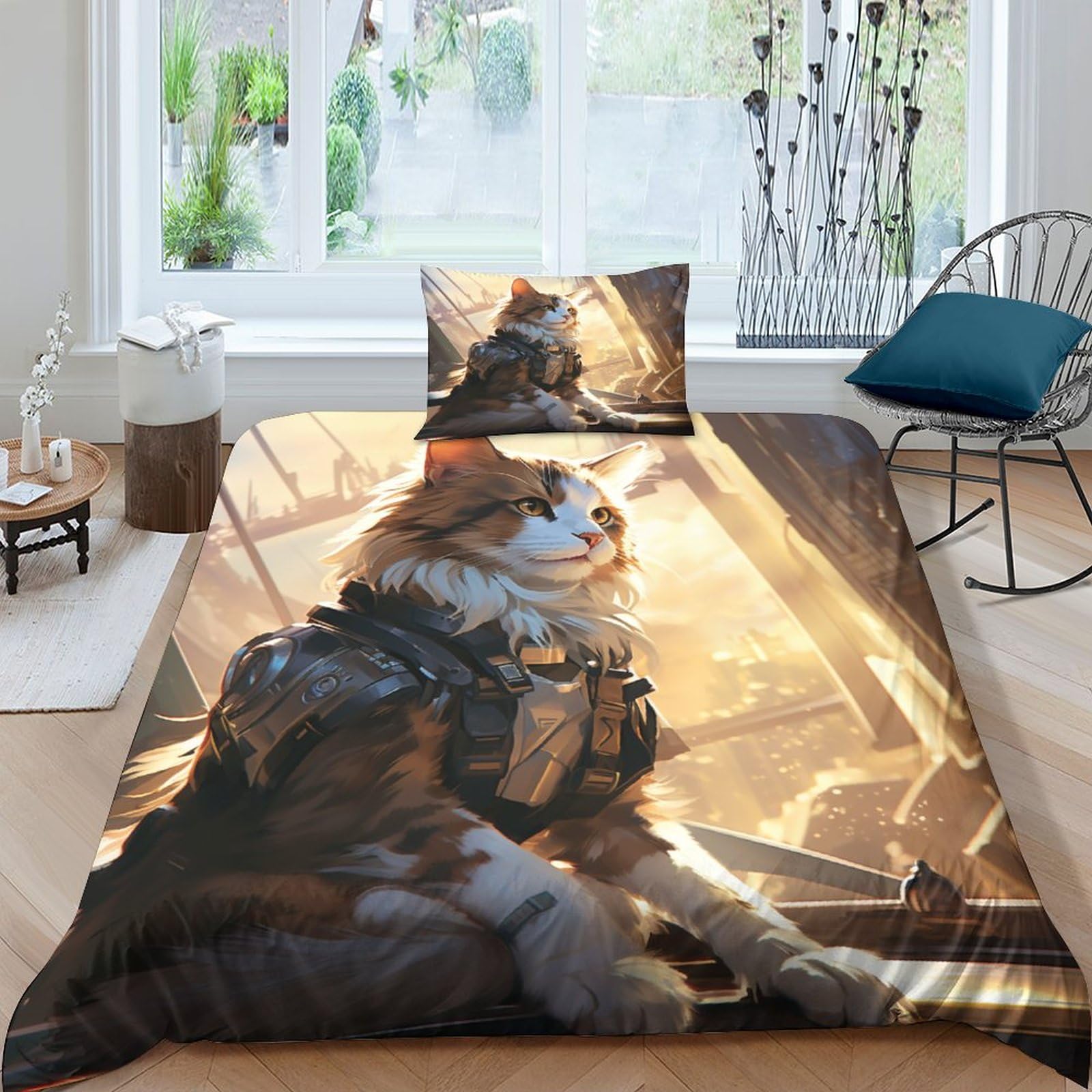 Housses de couettes imprimé dessin chat IOFEER parure de lit douce pour nuits sereines