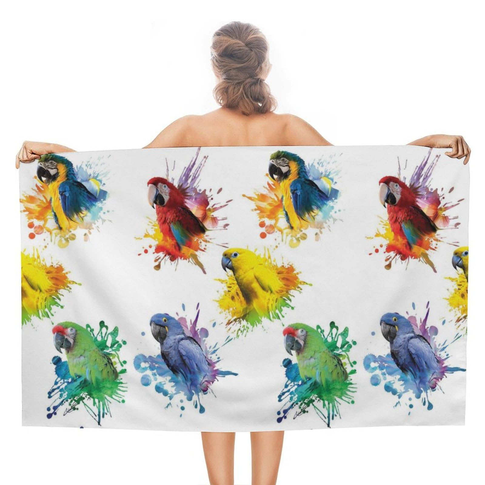 LEDFCVSU Beach Towel, 3D Watercolor Parrot Bath Towel, Absorbent Towel for Swimming, Sports, Travel