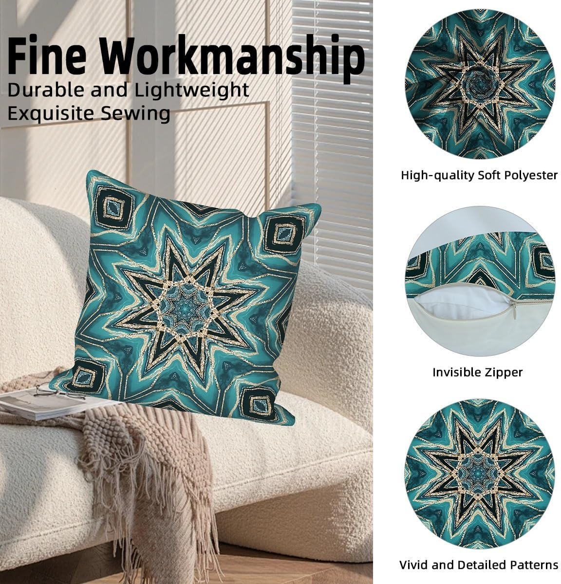 Bohemian Throw Pillow Covers 20"x20" Set of 4, Boho Cushion Cover Square Vintage Floral Pillowcase for Couch Sofa Bed Chair Living Room Garden Farmhouse Indoor Outdoor Home Decorative