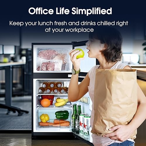 Miniatura 5 de Refrigerador de 3.2 pies cúbicos con congelador, refrigerador de doble puerta con congelador, control de temperatura, estantes ajustables,