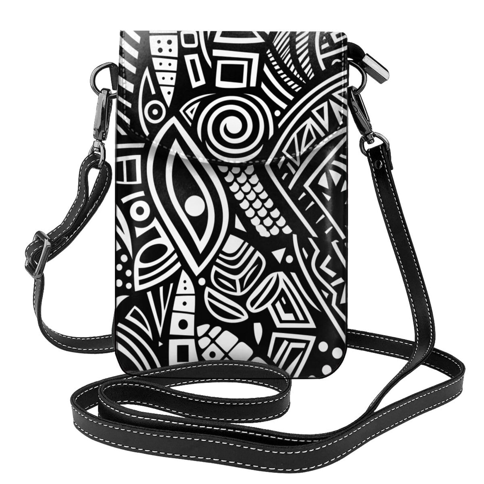 YYHHAOFA women Small Cell Phone Purse Black and white pattern picture Soft, durable and waterproof PU leather Convenient for daily use and travel
