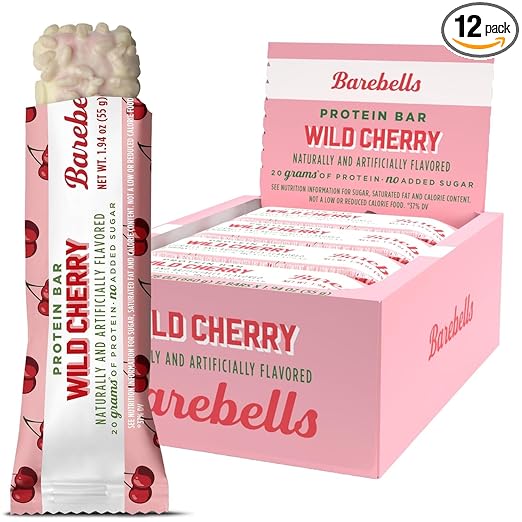 Barebells Protein Bars Wild Cherry - 12 Count, 1.94 oz Bars - Snacks with 20g of High Protein - Chocolate Nutrition Bar with 1g of Total Sugars - On The Go Snack & Breakfast Bars