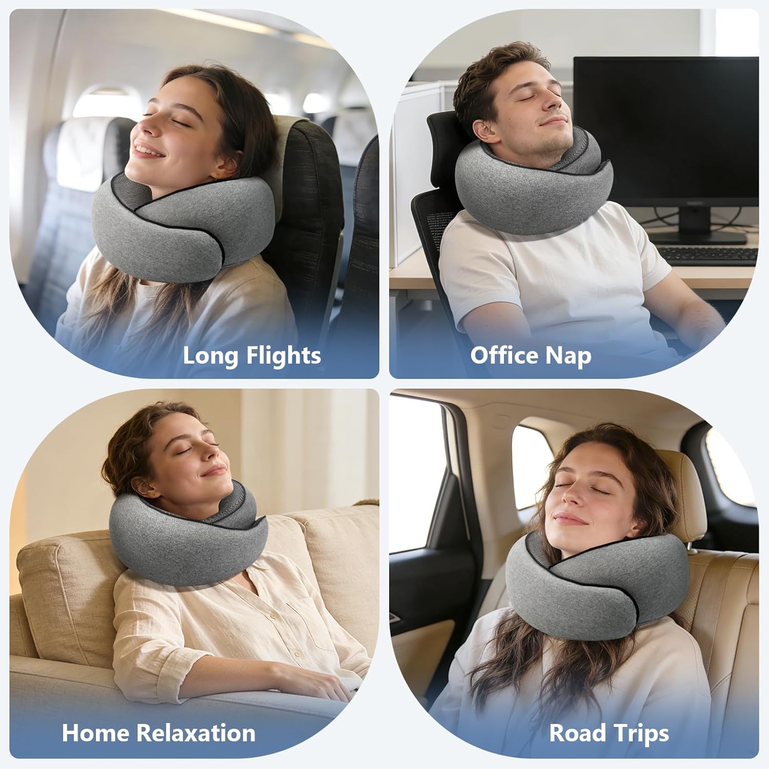 Travel Neck Pillow with 100% Pure Memory Foam, G-Shape, Includes Eye Mask & Ear Plugs, Ergonomic Design for Airplane, Car & Office, etc, Beige Gray - Image 9