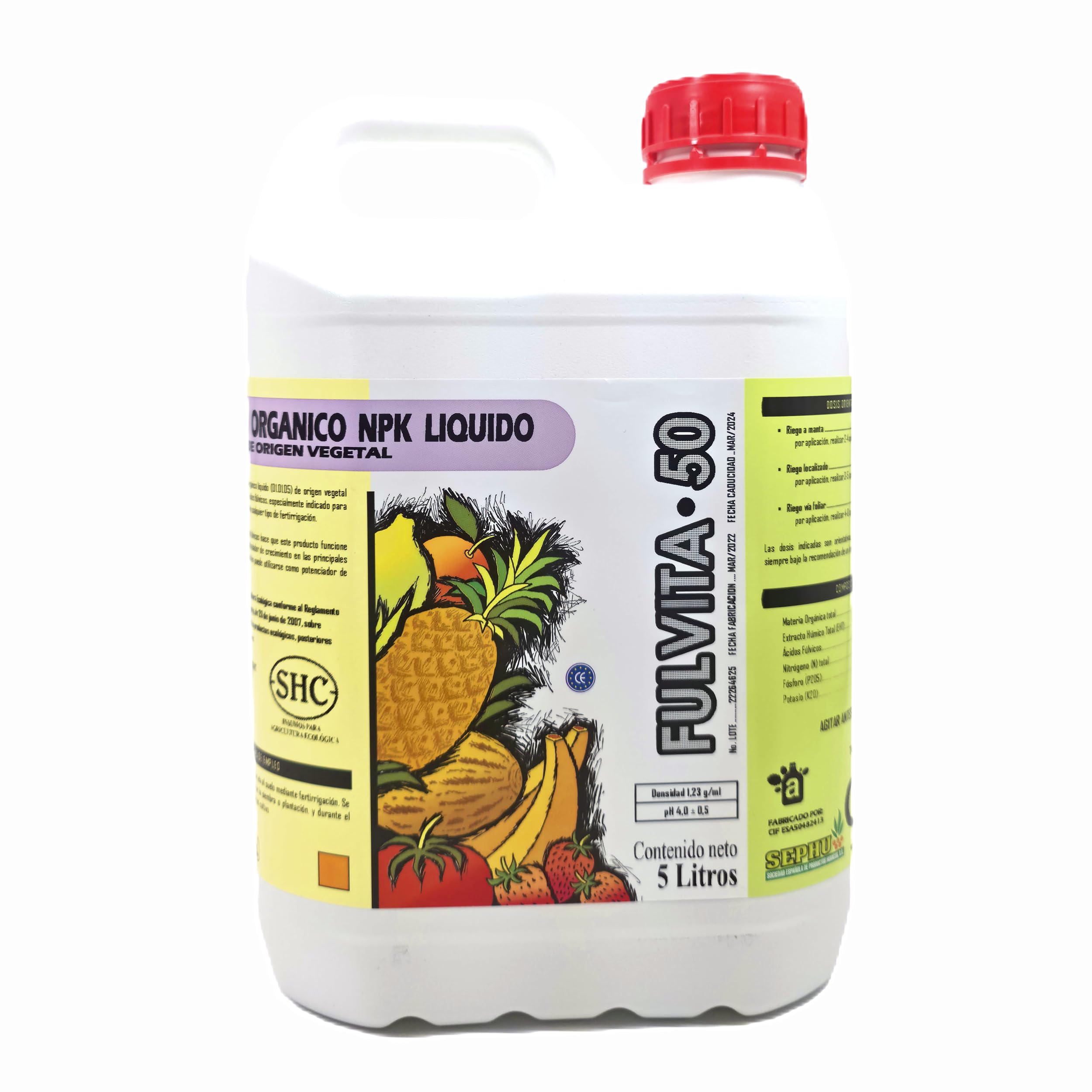 FULVITA·50 Ácidos Fúlvicos 57 % p/v de Origen Vegetal 5L | Abono Orgánico Líquido NPK | Estimulador radicular y foliar | Apto agricultura ecológica CE 834/2007