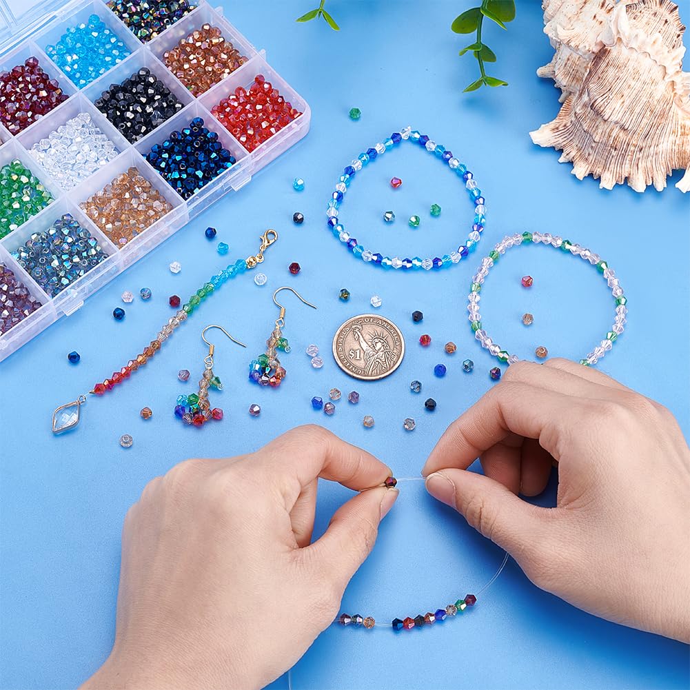 125 Perles à Facettes en Verre Bleu Brillant 4mm