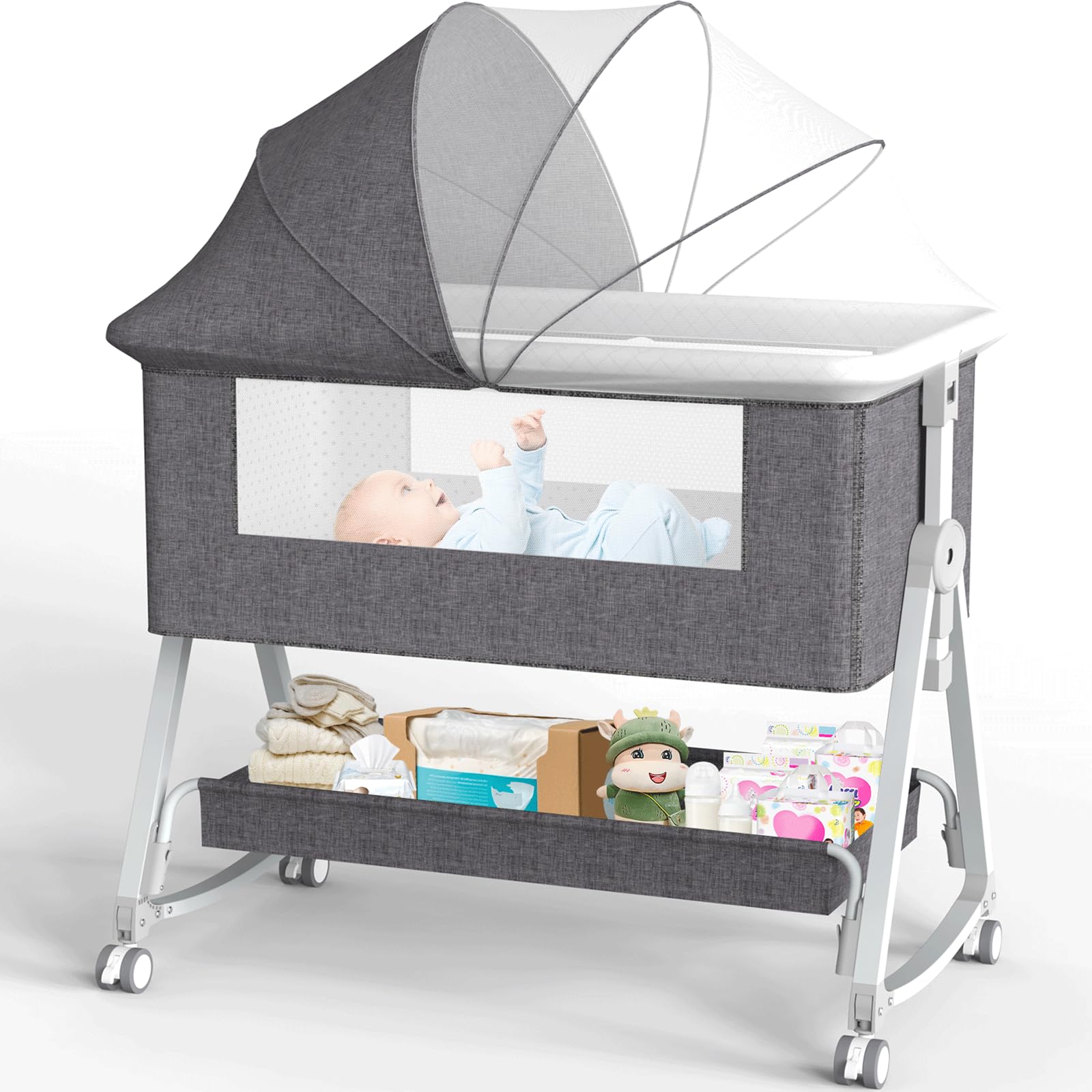 G TALECO GEAR Baby Bassinet,Baby Bassinets Bedside Sleeper for B aby,B assinet with Wheels and Storage Basket, Bassinet for B aby,Easy to Assemble(Grey)