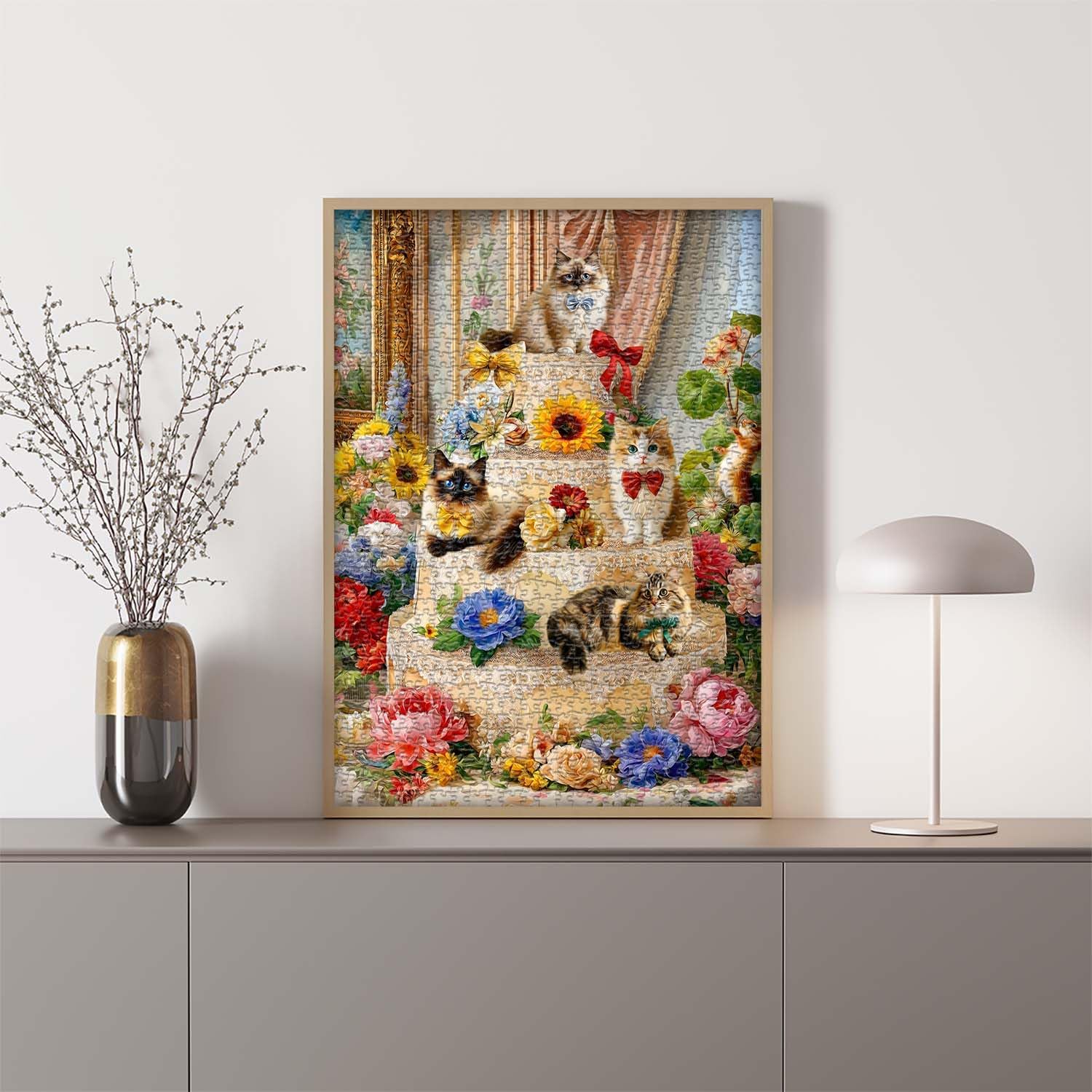 PICKFORU Cat Puzzles for Adults 1000 Pieces, Flower Kitty Jigsaw Puzzle Food Cake, Cute Animal Kitten Floral Challenge Puzzle