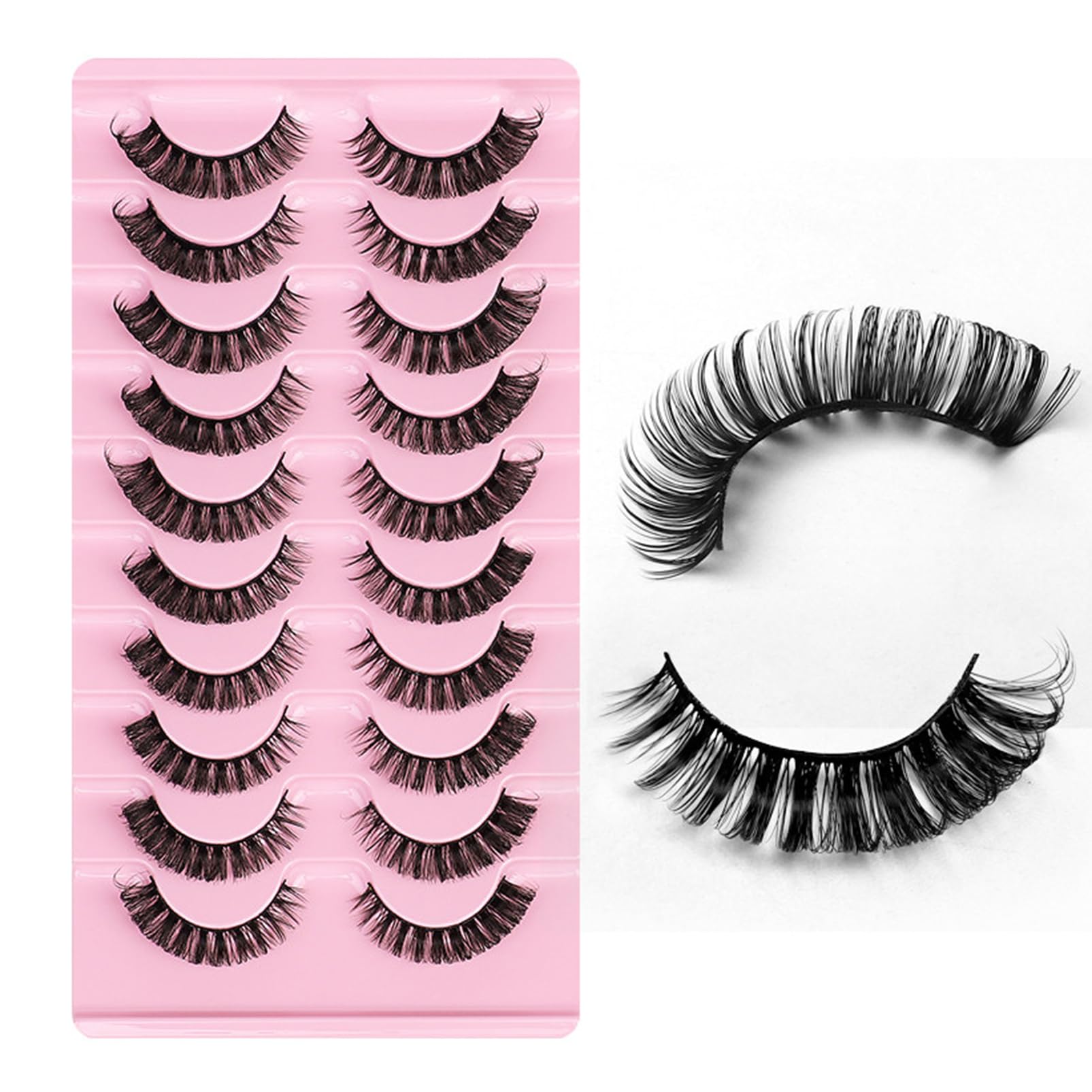 10 Paare 3D Falsche Wimpern - Wiederverwendbare Künstliche Wimpern - D Curl Lashes, Natural Look Russian Strip Lashes, Lange dramatische Nerzwimpern Wispy Full Volume (DH06-4)