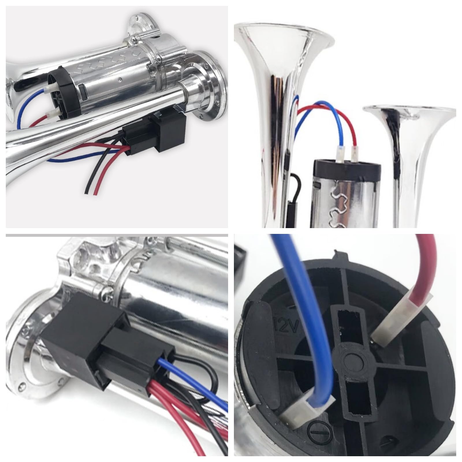 Bocina de Aire para Automóviles, Altavoz Eléctrico Doble Tubo 165db, Plateada, para 12V Automóviles, Camiones, Barcos