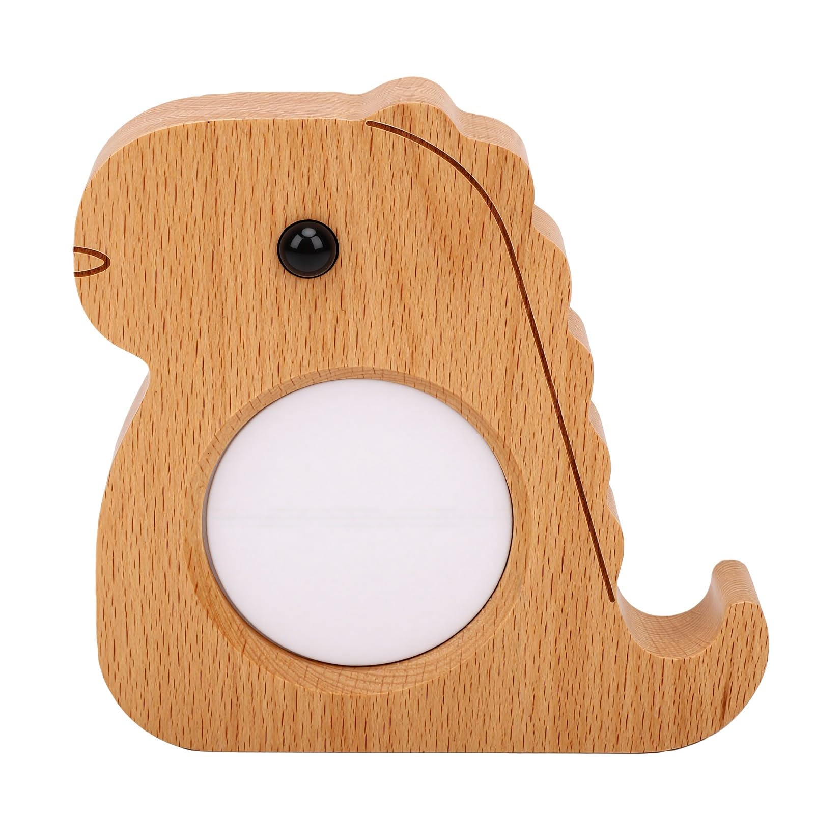 Adorable lampe murale en bois dinosaure LED veilleuse avec horloge pour chambre d'enfant Taille compacte 11,1 x 2 x 11,2 cm