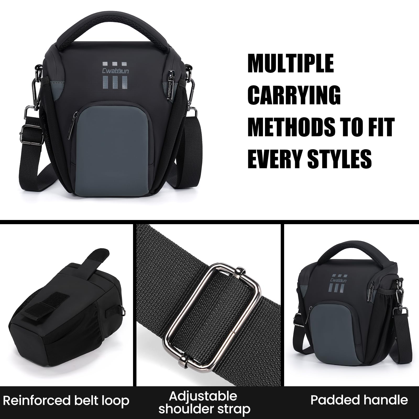 Cwatcun Kameratasche, SLR Schultertasche Tasche, Schultertasche für DSLR-Kameras für Canon/Nikon/Sony, mit schnell zugänglichem, gepolstertem Fach, leichte, Schwarze Digitalkameratasche (S)