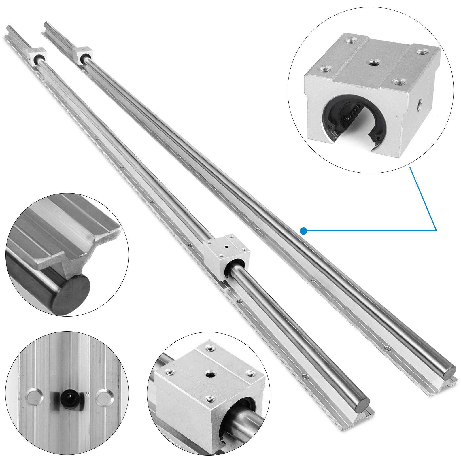 Intbuying Linear Rail Guide 2X SBR12-1500mm Linear Slide Rail with 4 SBR12UU Block Shaft Bearing