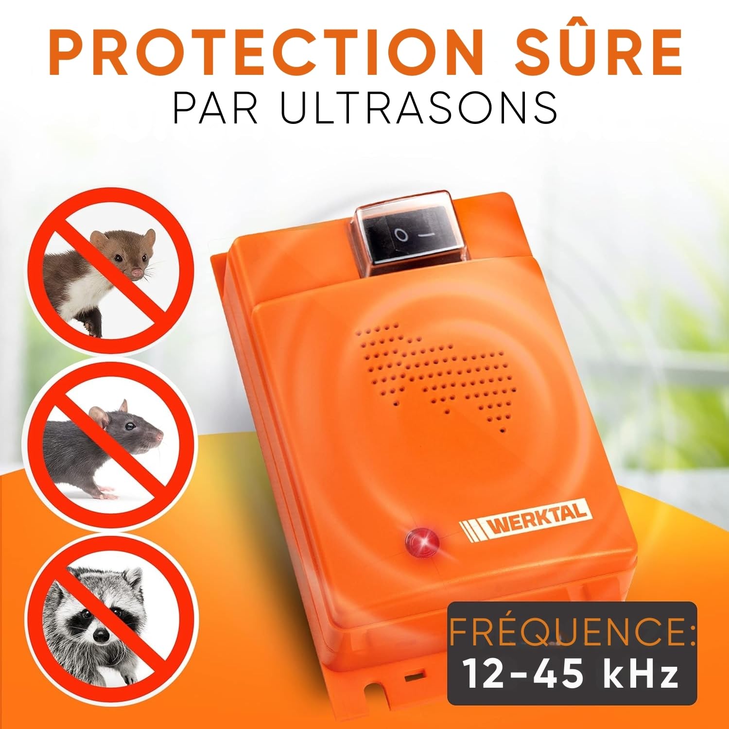 WERKTAL Anti-Martre Voiture – Répulsif Ultrasons & Lumière Flash [Alimentation Batterie Auto] – Marderabwehr Automatique – Protection Moteur Durable – Dispositif Anti Martre Efficace