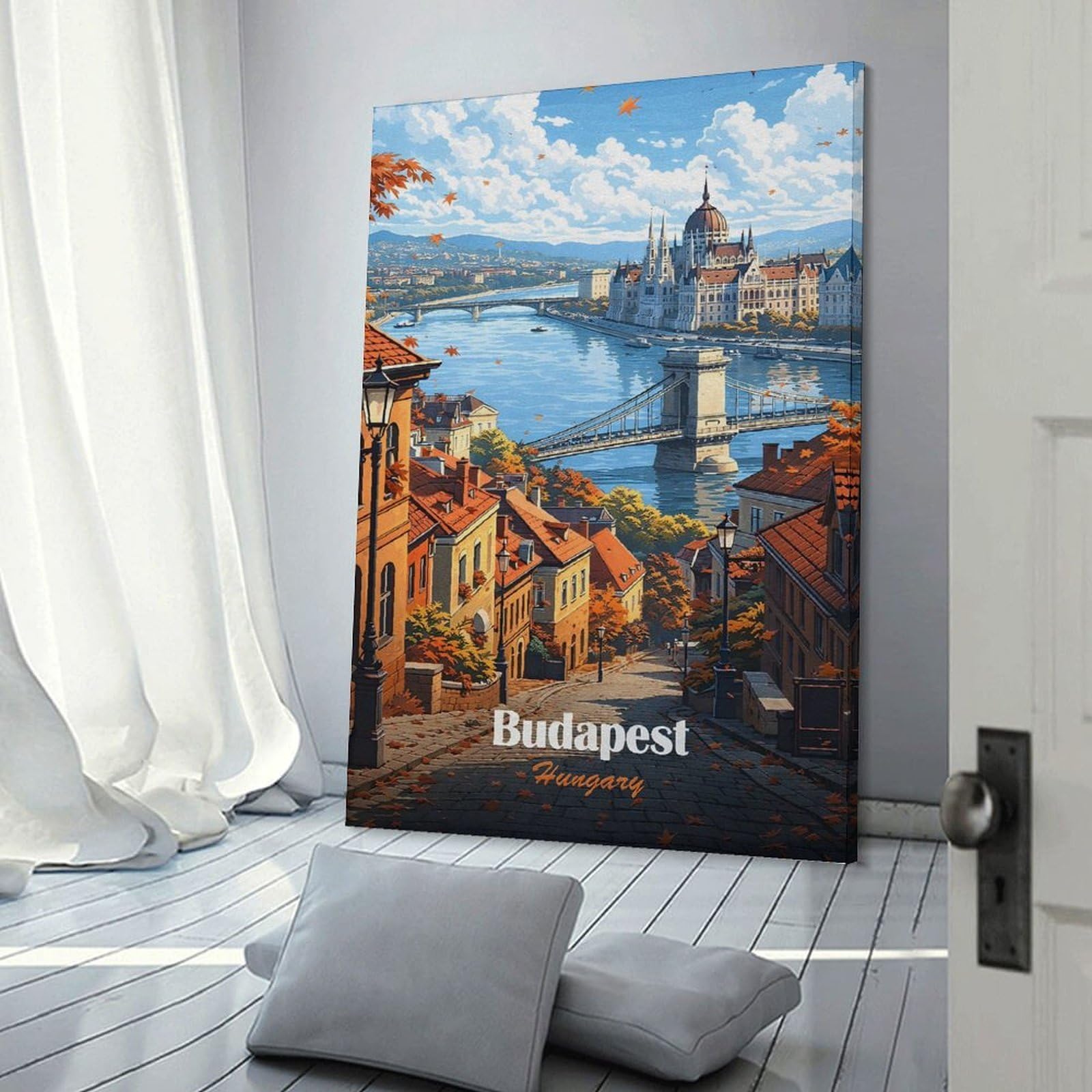 Junmoney Budapest in Autumn Canvas Wall Picture, 08x12inch(20x30cm), for Wall Displays, Bedrooms Or Room Updates, Wall Decor Suited to Curated Displays