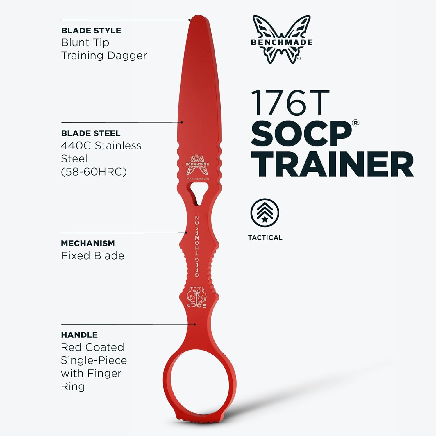 Benchmade - SOCP 176T Tactical Training Dagger Knife with Red 400C Handle (176T)