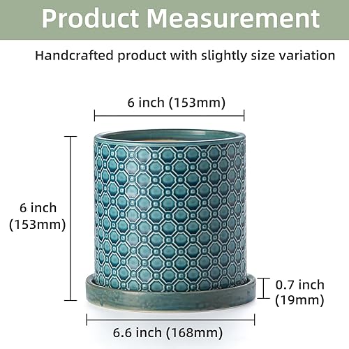 Miniatura 2 de Maceta de cerámica de 6 pulgadas maceta de cerámica con orificio de drenaje y platillo para plantas de interior y exterior, maceta redonda
