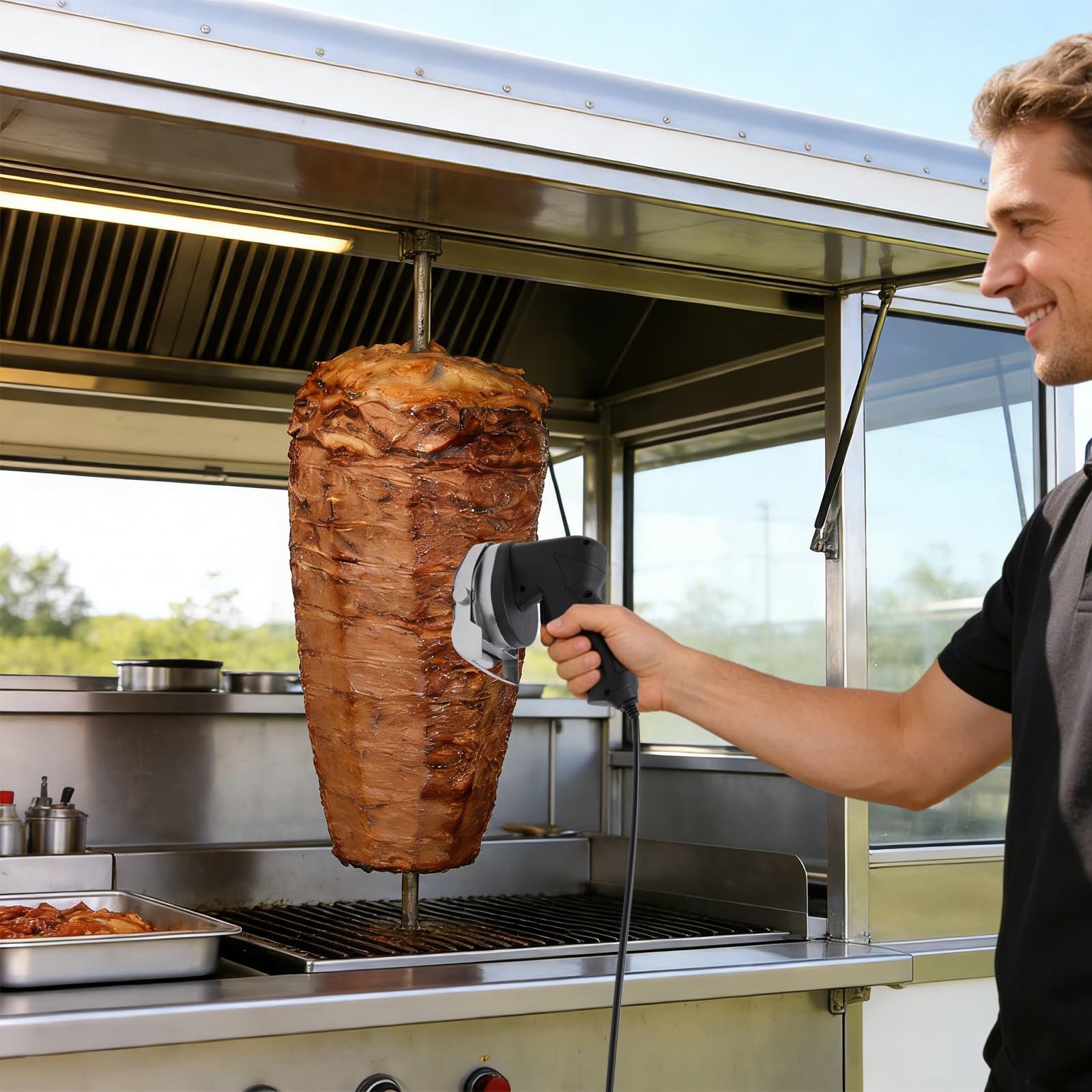Elektromesser Dönermesser für Schawarma, 80 W Elektrisches Kebab-Messer, ürkisches Kebab-Messer mit 2 Klingen, 1-8 mm Einstellbare Dicke, Döner-Fleischschneider