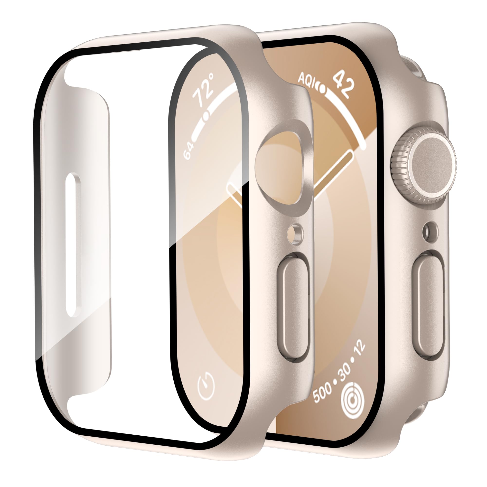 Smiling 2 Pack Case Compatible with Apple Watch Series 11 (2025)/Series 10 42mm with Tempered Glass Screen Protector, Hard PC Case Scratch-Resistant Overall Protective Cover- Starlight