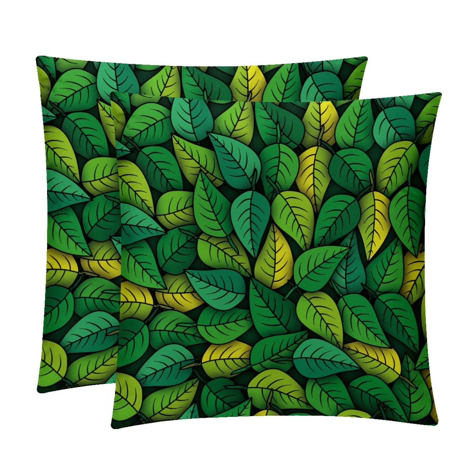 TDGKPZ Green Leaves Throw Pillow Covers 2 Pack Cushion Cases Decorative Pillow Cases Home Decor 40x40cm