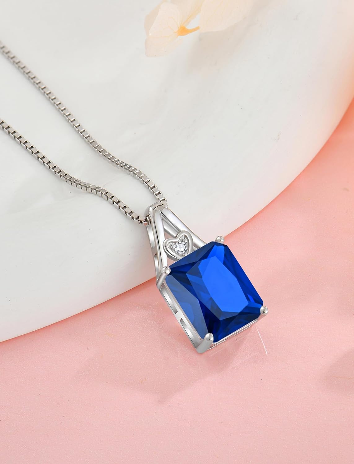 Birthstone Necklace for Women 925 Sterling Silver Baguette Pendant Necklace Birthday Anniversary Jewelry for Her