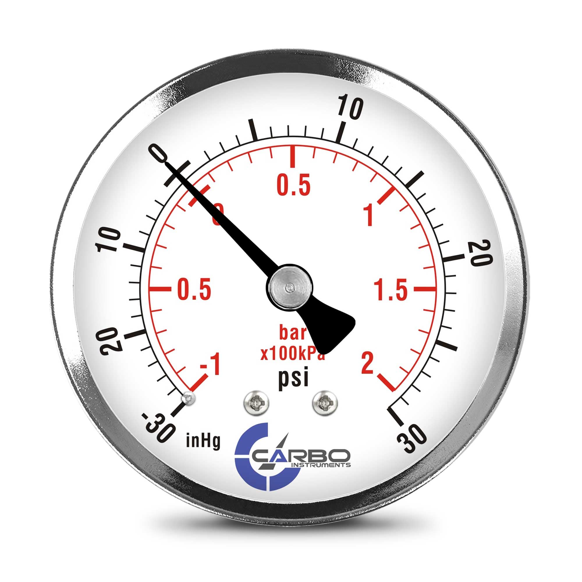 CARBO Instruments 2-1/2" Pressure Gauge, Chrome Plated Steel Case, Dry, Compound Vacuum -30 Hg - 0-30 psi Back Mount 1/4" NPT-picture-14