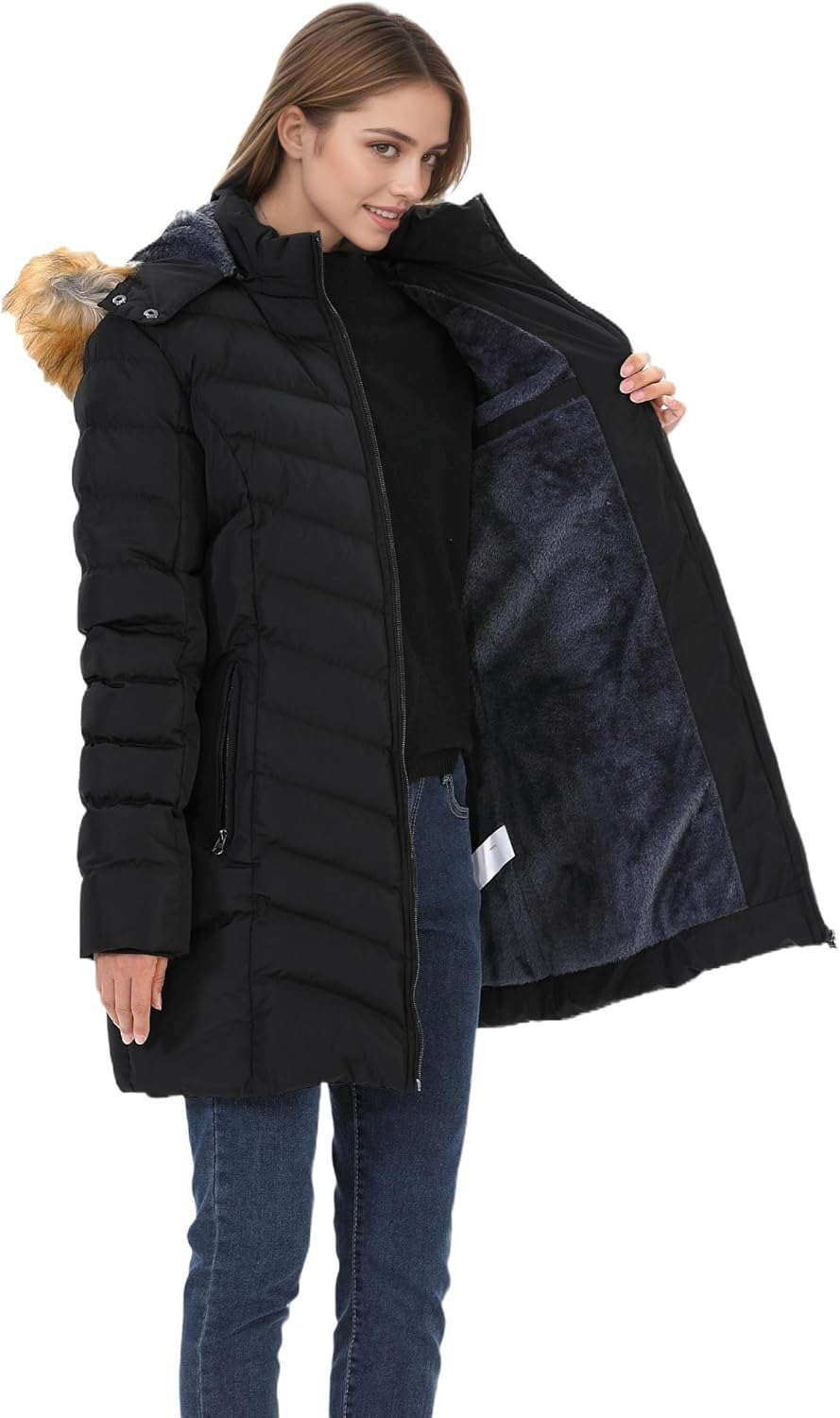 Women's Winter Puffer Jacket with Detachable Hood, (S-3XL), Long Waterproof Warm Parka Coat - Image 4