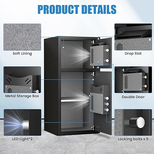 Miniatura 5 de Caja de seguridad impermeable ignífuga de 6.5 pies cúbicos con huella digital y bloqueo de contraseña, luz LED, ranura de depósito y sistema de