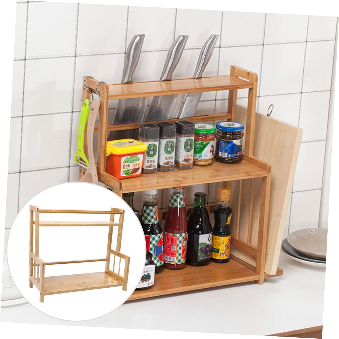 OUNONA 1 Étagère À Assaisonnements Pour Cuisine Étagère De Rangement À 2 Pour Épices Étagère De Rangement Pour Salle De Bain Étagère De Rangement En Porte-Bouteilles