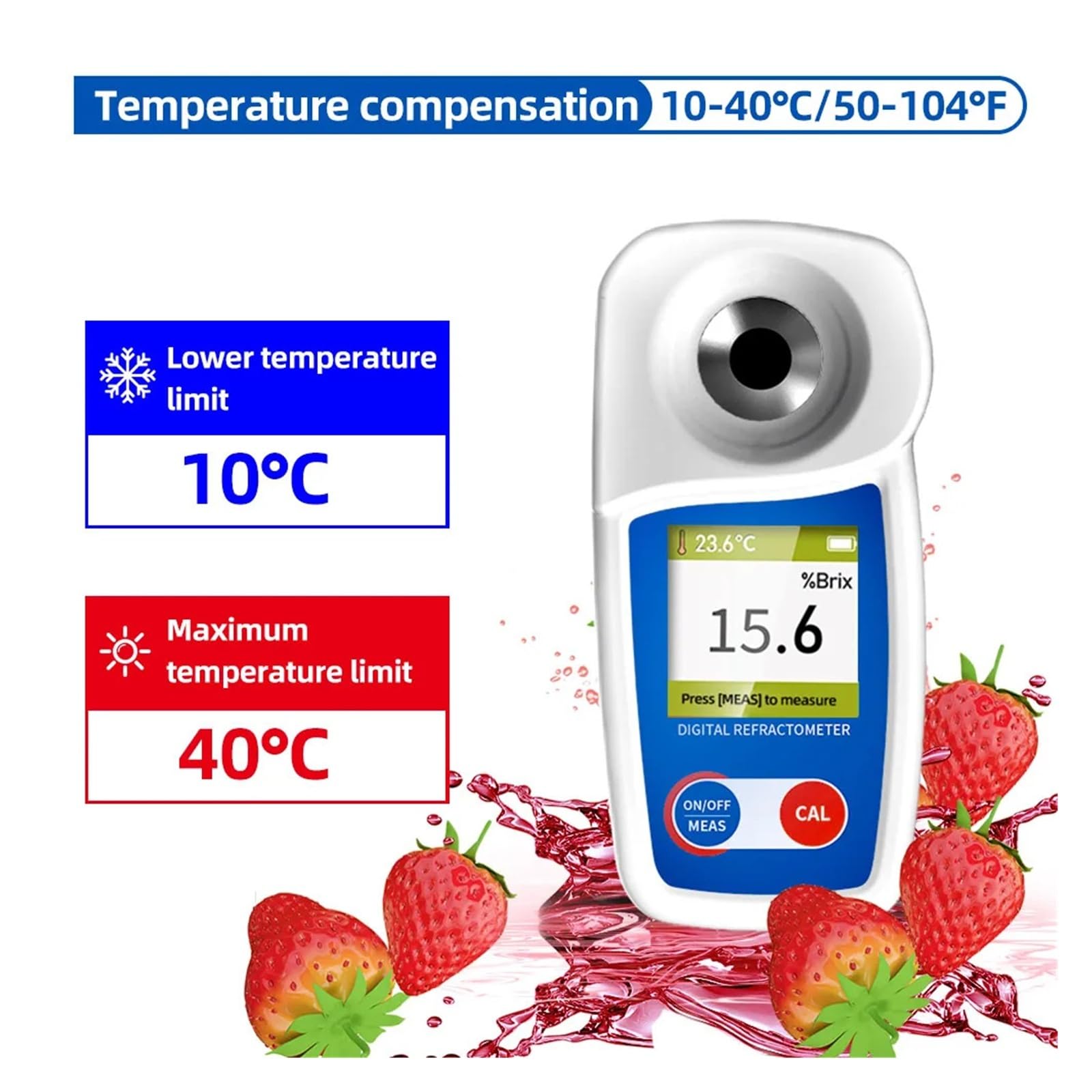 Probador Brix de rango 0-35%, refractómetro Digital Brix for prueba de contenido de azúcar for bebidas, zumo de frutas Respuesta Rápida(0-55 Brix)