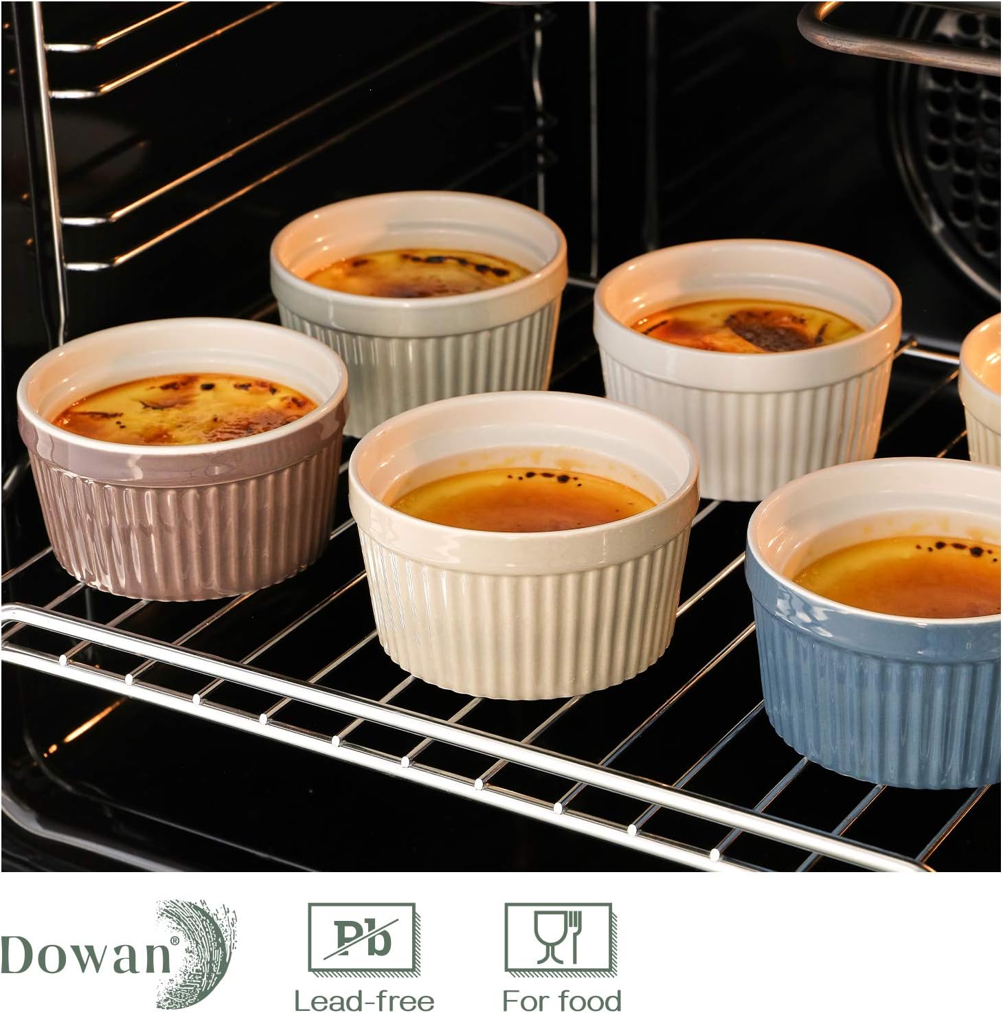DOWAN Ramekins 8 oz Oven Safe - Creme Brulee Ramekins for Baking, Porcelain Ramekins Oven Safe, Classic Style Souffle Ramekins Bowls, Set of 6, Multi Brown: Home & Kitchen